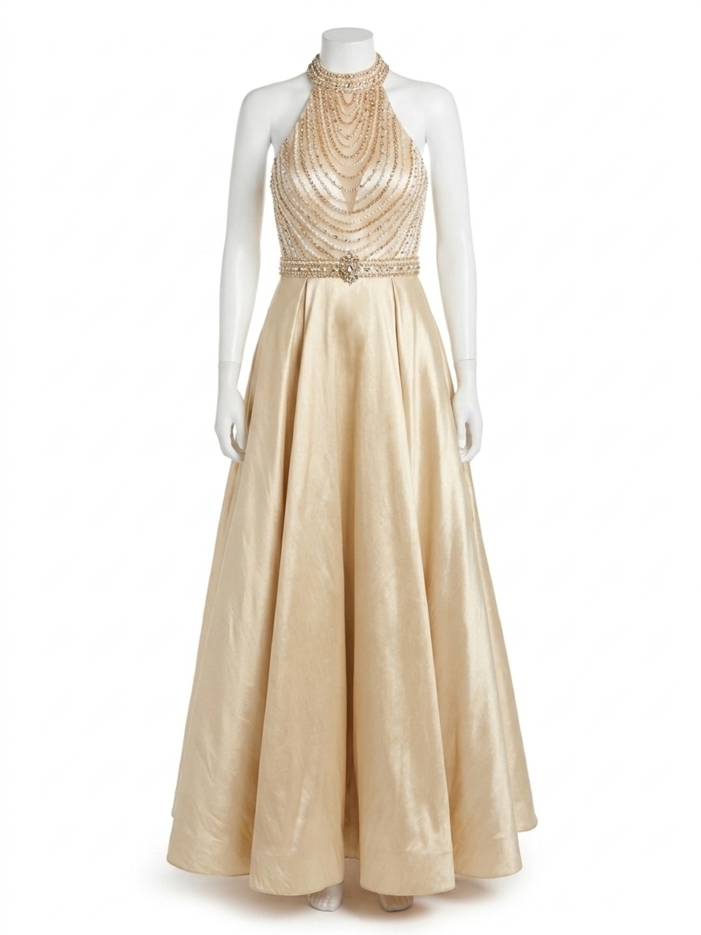 NEW MAC DUGGAL beaded illusion halterneck ball gown in gold